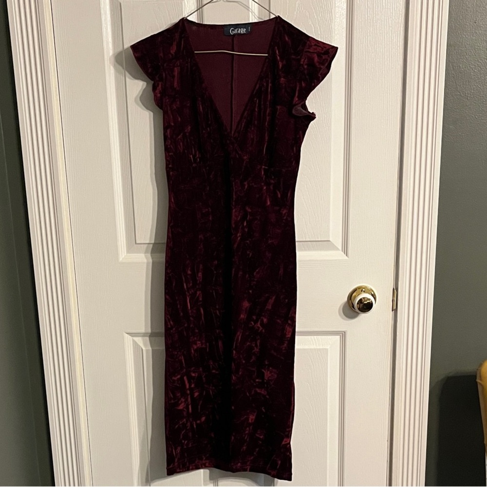 Garage Velvet Midi Dress in Deep Burgundy
